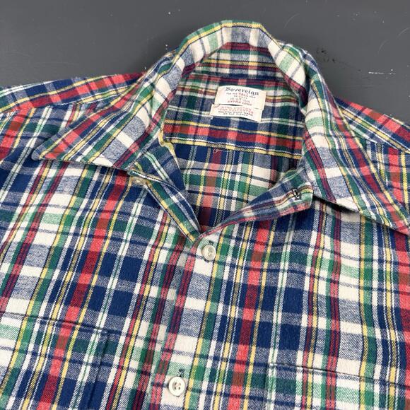 Other - VTG 60's Flannel Shirt Mens LT Red Blue Winged Collar Striped Plaid Sovereign